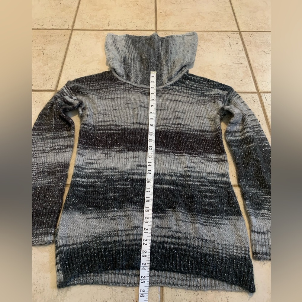 💜 DENVER HAYES Gray & Black Striped Cowl Neck Tunic Sweater - M/M - Picture 5 of 5